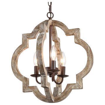 LNC 3-Light Farmhouse Lantern Distressed Rustic and Gray Wood Chandeliers