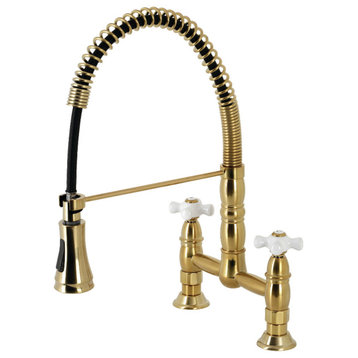 GS1277PX Two-Handle Deck-Mount Pull-Down Sprayer Kitchen Faucet, Brushed Brass
