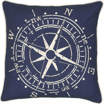 Compass Pillow - Blue, Ivory