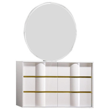 Havana White With Gold Trimming 6 Drawer Dresser and Mirror