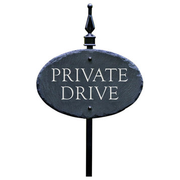 Private Drive Slate Sign With Lawn Stake