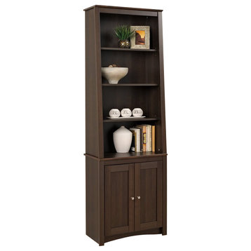 Prepac Slant-Back Bookcase with Shaker Doors in Espresso