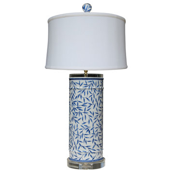 Blue and White Bamboo Leave Vase Table Lamp