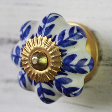 Blue Sunshine, Set of 6 Ceramic Cabinet Knobs, India