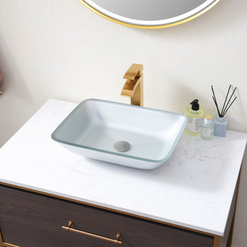 Matte Silver Glass Rectangular Vessel Bathroom Sink