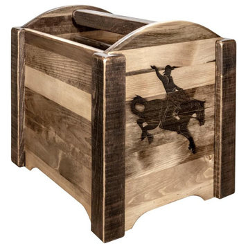 Montana Woodworks Homestead Wood Magazine Rack with Bronc Design in Brown