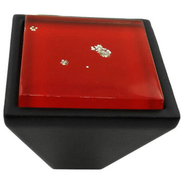 Red Iridescent Nova Crystal Glass Black Metal Square Frustum Knob