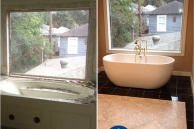 Example of a trendy freestanding bathtub design in Houston