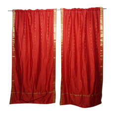 Mogul Interior - Red Sari Panel Curtain Window Treatment Rod Pocket Drape Pair 84X44 - Curtains