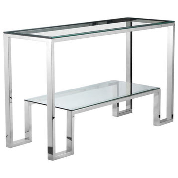 American Home Classic Laurence Modern Metal Console Table in High Polish Silver