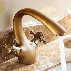Antique Brass Centerset Two Handles Bathroom Sink Faucet T0402A - Bathroom Sink Faucets