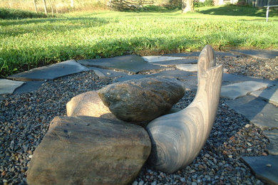 Inspiration for a mid-sized contemporary drought-tolerant and partial sun backyard stone landscaping in Toronto.