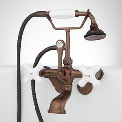 TUB WALL-MOUNT TELEPHONE FAUCET & HAND SHOWER - PORCELAIN CROSS HANDLE - Tub And Shower Faucet Sets