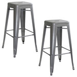 Buffalo Corporation - Amerihome Loft Silver Metal Bar Stools, Set of 2 - These AmeriHome Metal Bar Stools are durable enough for use in the shop, and stylish enough to use in the kitchen, game room, bar, basement, dorm room, or loft. Ideal for small spaces, the bar stools easily and neatly stack together, making them easy to stash out of the way for storage. A handle in the seat makes the stools easy to pick up and move. Lightweight and sturdy, each stool weighs only 12.5 lbs., but is strong enough to hold up to 330 lbs.