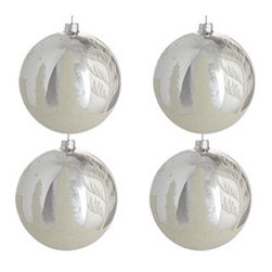 Winter Wonderland Globes - Silver - Set of 4 - New - Christmas Ornaments