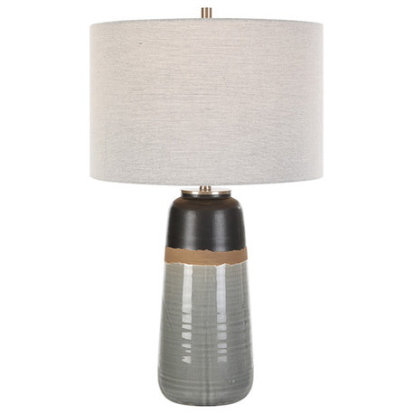 Elegant Two Tone Rustic Table Lamp 26 in Brown Gray Black Ceramic Farmhouse