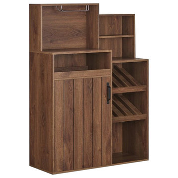 Furniture of America Dillan Wood Multi-Storage Bar Cabinet in Distressed Walnut