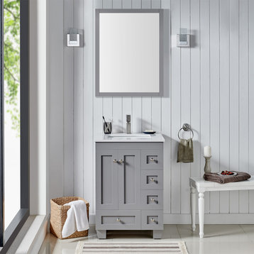 Eviva Acclaim 24" Gray Transitional Bathroom Vanity With White Quartz Top