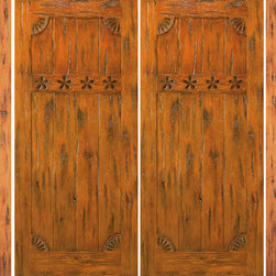 Prehung Double Door with Two Sidelites, Front, Knotty Alder Carved - Front Doors