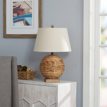 Reao Rattan Round Lamp with Square Base