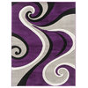 Purple Grey Swirls Hand-Carved Soft Living Room Modern Contemporary Area Rug, 5'