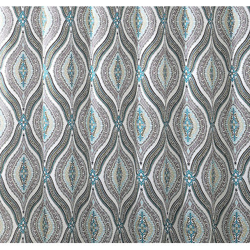 Elegant Fabric Shower Curtain, Teardrop Paisley Print, Blue, Brown