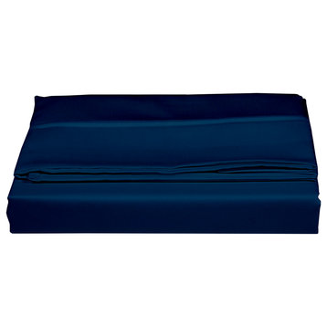 Organic Cotton Sateen Wrinkle Resistant Flat Sheet, Navy Blue, Queen