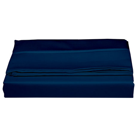 Organic Cotton Sateen Wrinkle Resistant Flat Sheet, Navy Blue, Queen