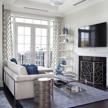 family room with white shutters