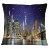 Night Colors Over Brooklyn Bridge Cityscape Photo Throw Pillow, 16"x16"