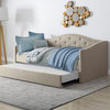 Beige Tufted Fabric Day Bed With Trundle, Twin/Single, Beige
