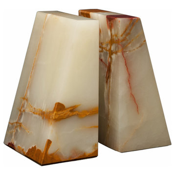 Platanus Collection Black and Gold Marble Bookends, Light Freen Onyx