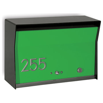 RetroBox Locking Modern Wall Mounted Mailbox, in Black & Lime Green