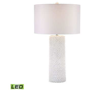 1 Light Contemporary LED Table Lamp Cylindrical Textured White Base and White