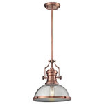 Elk Home - Chadwick 1-Light Large Pendant, Copper - The Chadwick Collection Reflects The Beauty Of Hand-Turned Craftsmanship Inspired By Early 20Th Century Lighting And Antiques That Have Surpassed The Test Of Time. This Robust Collection Features Detailing Appropriate For Classic Or Transitional Decors. White Glass Compliments The Various Finish Options Including Polished Nickel, Satin Nickel, And Antique Copper. Amber Glass Enriches The Oiled Bronze Finish.