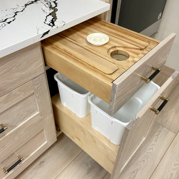 Wynnbrooke White Oak Sand and Linen White Kitchen With Gold Accents