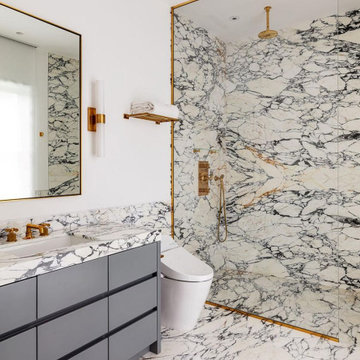Marbled and Accented with Modern Fittings, Bathroom Remodel in Los Angeles, CA