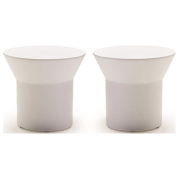 Home Square 21" Solid Surface Round End Table in White - Set of 2