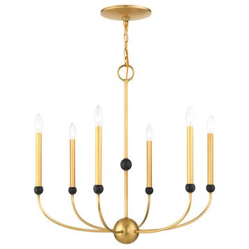 Livex Lighting Cortlandt 6 Light Natural Brass With Bronze Accents Chandelier