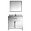 Caroline 36" Single Vanity in White with Marble Top and Square Sink and Mirror