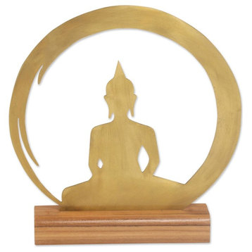 Novica Sitting Buddha Dome Brass Sculpture
