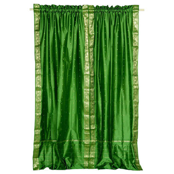 Lined-Forest Green 84-inch Rod Pocket Sheer Sari Curtain Panel  (India) - Pair