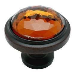 Cosmas - Cabinet Knob, Base, Oil Rubbed Bronze, Glass, Amber, Set of 10 - Cabinet And Drawer Knobs