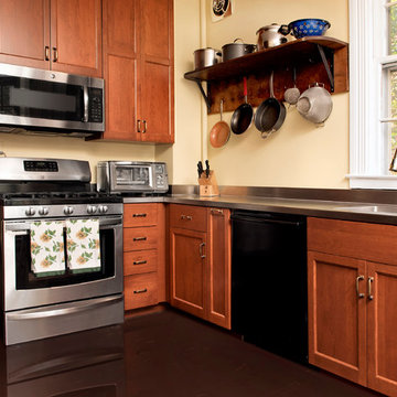 Cherry Kitchen with Steel and Butcher Block Countertops