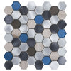 Modket Gray Marble Blue Glass Aluminum Hexagon Mosaic Tile Backsplash TDH35MDR