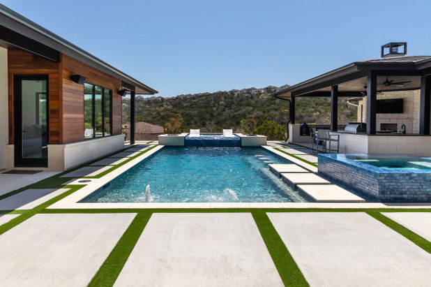 Transitional Pool by April Interiors