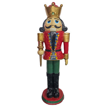 4' Nutcracker King With Crown and Scepter, Resin Statue With LED Lights, Red