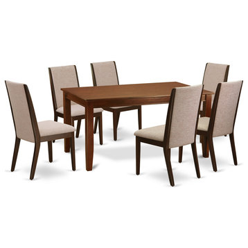 7-Piece Set, 6 Chairs and Living Room Table Hardwood Frame, Mahogany