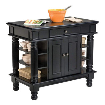 Traditional Kitchen Island, Cabinets & Drawers With Antique Pewter Pulls, Black