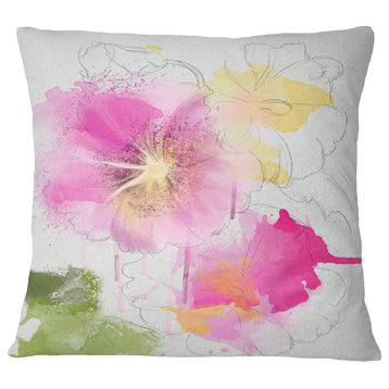 Light Pink Flowers Watercolor Floral Throw Pillow, 16"x16"